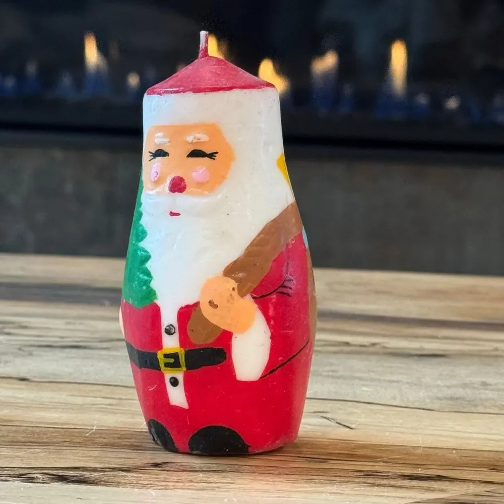 Vintage 1950s Santa Claus Candles Lot of 3, Retro Mid Century Christmas Figural